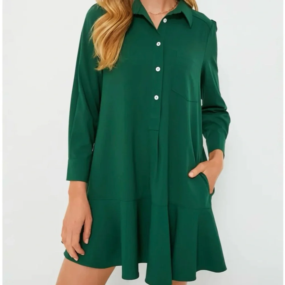 NWT TUCKERNUCK CALLAHAN DRESS CREPE GREEN SIZE XS - Picture 2 of 2